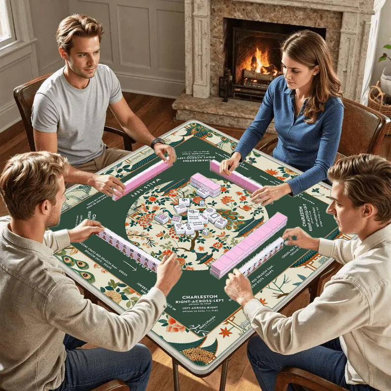 Elegant Jade Peacock Chinoiserie Mahjong Mat